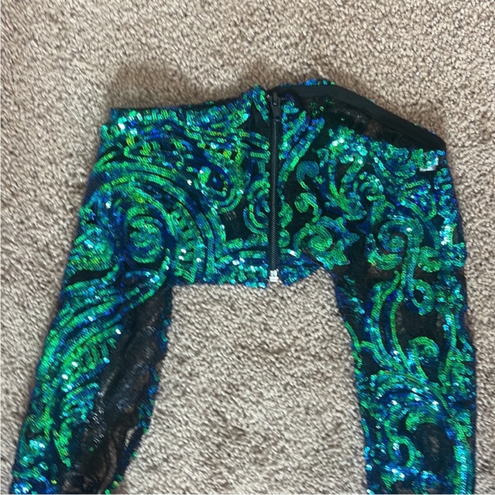 Chaps, Green Sequin, Size Small - image 5